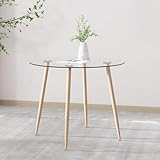 GOLDFAN Esstisch Glas Esszimmertisch Modern küchentisch mit Metallbeine Moderner Stil Runder Tisch für Wohnzimmer Büro Küche, Glas