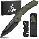 GREIFS® Klappmesser G1 (Zweihandmesser) Messer mit Tasche, Outdoor & Survival Taschenmesser, Überlebensmesser, Jagdmesser (G1+Messerschärfer, OliveBlack)