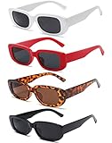 Unning 4 Stück Rechteckige Sonnenbrille für Damen Retro 90er Trendy Sonnenbrillen Set Vintage Quadrat Brille für Damen