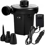 KRUMAD Elektrische Luftpumpe 12V/230V 50W – Doppelfunktionspumpe mit Aufblas- & Entlüftungsfunktion – 3 Aufsätze für Luftmatratze, Pool, Schlauchboote, Luftbett & Spielzeug