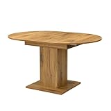 B&D home® ausziehbarer Esstisch WIM Ø 100– 140 x 100 cm – runder Säulentisch mit Butterfly Auszug, Melamin Vintage Eiche, platzsparender Holztisch für Küche & Esszimmer