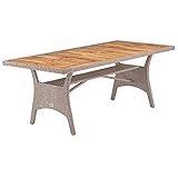 Casaria® Polyrattan Gartentisch mit Ablage FSC®- zertifiziertes Akazienholz 190x90 cm Höhenverstellbar Wetterfest Garten Terrasse Esstisch Tisch Creme