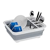 Relaxdays Falt Abtropfgestell, Geschirr & Besteck, Abtropfkorb Küche & Camping, faltbar, Silikon, Kunststoff, weiß-grau 10027853_111, 12.5 x 36.5 x 31.5 cm
