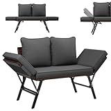 UDPATIO Polyrattan Gartenbank Wetterfest mit Liegefunktion Balkonsofa 3 in 1 Verstellfunktion mit Extra Dicke Sitzpolstern & Kissen für Garten, Balkon,Terrasse - Braun+Schwarz & Grau Bezüge