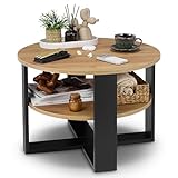 defiPad Couchtisch rund Eiche Ø70 cm - Beistelltisch mit Ablage - 2 Ebenen, runder moderner Kaffeetisch im Industrial Design - Hergestellt in der EU