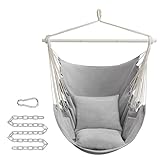 SONGMICS Hängesessel, Hängeschaukel, Hängestuhl mit 2 Kissen, Metallkette, bis 150 kg belastbar, Indoor und Outdoor, Wohnzimmer, Schlafzimmer, Taubengrau GDC197G01