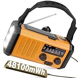 48100mWh/13000mAh Solar Kurbelradio, AM FM Notradio Batterieradio,700LM LED Taschenlampe & Leseleuchte,Aufladbar Powerbank,USB Handy-Lader,SOS Alarm,Kompass für Notfall Überleben Stromausfälle