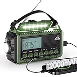 Mesqool Kurbelradio mit 12000mAh Powerbank, AM/FM/SW Notfallradio mit Weltempfänger, Taschenlampe & Leselicht, Tragbare Camping Radio Typ C Anschluss, SOS-Alarm Dynamo Radio für Wandern, Outdoor