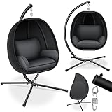 KESSER® Luxe Hängesessel mit Gestell + weiches Sitzkissen, Polsterung, Rückenkissen Hängekorb In- & Outdoor, Garten Schaukel Korb Hängestuhl Stabiler Standfuß, max. 150 kg Anthrazit