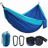 Camping Hängematte Outdoor, Ultraleichte Tragbare Hängematten mit Karabinern und Baumgurten, Campingausrüstung für Kinder, Nylon Reisebaum Hängematten für Garten Wandern Draußen, 270 x 140 cm(Blau)
