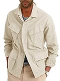 Runcati Leichte Safari-Jacke für Herren, Baumwolle, mit Knopfleiste, Outdoor, Militär, Cargo-Oberbekleidung, Khaki, M