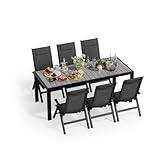 JUMMICO Gartenmöbel Set Klappbar, 5-Fach Verstellbarer Aluminium Sessel mit Holztisch, Wetterfestes Terrassenmöbel für Balkon und Garten