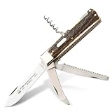 PUMA - Jagdtaschenmesser 4-teilig - 88mm Klinge aus deutschem Stahl (1.4110, 55-57 HRC) - Mit Aufbrechklinge, Säge & Korkenzieher - Hirschhornschalen - Handgefertigt in Solingen (Art.Nr.: 210311)
