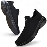 Giniros Schuhe Herren Sneaker Ohne Schnuersenkel Slip-on Schuhe Mesh Atmungsaktiv Leicht Laufschuhe Casual Sportschuhe Bequem Turnschuhe Leichtgewichts Outdoor Joggingschuhe, Schwarz 44EU