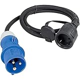 as - Schwabe Camping CEE-Adapterleitung - 1,5 m H07RN-F 3G2,5 - mit CEE-Stecker & Schutzkontaktkupplung mit Klappdeckel - 230V, 16A - für Camping und Outdoor-Einsatz - IP44 - Schwarz, 60488