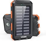 Vikeri Solar Powerbank 26800mAh, Powerbank Solar Wasserdichtes USB C Externer Akku mit 4 Outputs, Power Bank für Smartphones, Tablets und mehr (Dunkelorange)