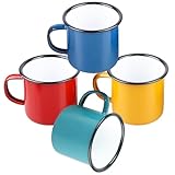 Emaille Tasse 4er-Set, 350ml Mehrweg Kaffee-/Tee-/Trinkbecher, Gelb/Rot/Blau/Grün Kaffeebecher, Vintage Stil Porzellan Kaffeetassen Teetassen Set für Daheim Party Haus Büro oder Camping