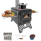 Camp Feuer Zeltofen, Erweiterte Größe:54x28x35cm, Edelstahl Zeltofen mit Kamin, Tragbarer Holzofen, Hochtemperaturbeständiges Holzkocher für Camping im Zelt, Outdoor-Kochen und Gartenaktivitäten