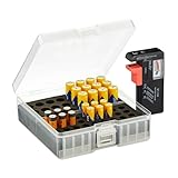 Relaxdays Batteriebox mit Tester, für 60 AA & AAA Batterien, HBT: 5,5 x 15 x 15,5 cm, Batteriekiste, transparent/schwarz