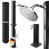 STEELSØN Velion Solardusche Garten 40 L – Solar Gartendusche Winterfest – Außendusche 60° schwarz – Pooldusche mit Fußdusche & Regenduschkopf – Campingdusche inkl. Gartenschlauch-Anschluss & Cover