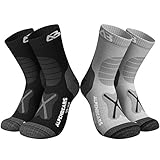 Alpen Bears Herren Premium Wandersocken aus Merinowolle Socken, Grau-Schwarz-2 Paar, 39-42
