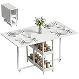 HOMCOM Esstisch Klappbar Küchentisch für 2-4 Personen mit 2 Offenen Ablagen, Esszimmertisch Klapptisch mit Rollen für Kleine Räume, Esszimmer, Küche 133,4 x 80 x 75 cm Weiß