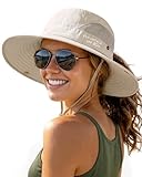 FURTALK Damen Sonnenhut mit Zopföffnung breiter Rand UPF 80 Faltbarer Outdoor Wander und Strandhut Beige
