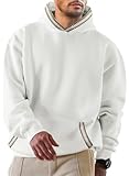 JMIERR Hoodie Herren Pullover mit Taschen 2025 Winter Warm Langarm Kordelzug Sweatshirt Männer Baumwolle Kapuzenpullover Weiß L