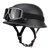 Deutsch Helm Halboffenen Vintage Öffnen Motorradhelm Halb-Helm ECE-Zertifizierung Chopper Helm mit Sonnenbrille für Mopeds Cruiser Vintage Jet Helm Schnellverschlussschnallen M-XXL