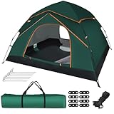 Jaztral Camping Zelt 3-4 Personen, Automatisches Pop Up Kuppelzelt mit Doppel-Türen, Wasserdicht & Winddicht, 3-4 Jahreszeiten Outdoor Zelt für Familie, Trekking und Camping, Waldgrün