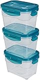 Amazon Basics Gefrierbehälter im Set, mit Deckel, luftdicht, auslaufsicher, stapelbar, für Kühlschrank/Gefriertruhe, BPA-frei, Kunststoff, mikrowellen- und spülmaschinenfest, 3 x 1 liter, farblos