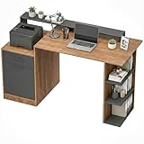 HOMCOM Schreibtisch 140x60cm Computertisch, Bürotisch mit Schubladen, Kopfhörerhaken, Schrank und Regalen, PC Tisch für Home Office, Arbeitszimmer, Schlafzimmer, Eiche