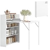 HOMCOM Esstisch Klappbar Küchentisch für 3 Personen mit 4-stufigen Regalen, Klapptisch Moderner Esszimmertisch für kleine Räume, Küche, 79 x 91 x 93 cm, Weiß