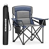 SONGMICS Campingstuhl, Klappstuhl mit Getränkehalter, Angelstuhl, Schaumstoffpolsterung, klappbar, bis 205 kg belastbar, Outdoor-Stuhl, hohe Rückenlehne, hafenblau GCB066Q01