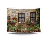 Ulticool – Durchschauen Fenster Pflanzen Blumen Natur - Wandteppich Poster - 200x150 cm - Gartenposter - Wandteppich groß – Dekoration Zubehörteil für Garten und Wohnzimmer