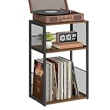VASAGLE Plattenspieler-Ständer, 3 Etagen, Beistelltisch, Aufbewahrung von Schallplatten, bis zu 100 Alben, Tisch für Wohnzimmer, Schlafzimmer, vintagebraun LET275K01
