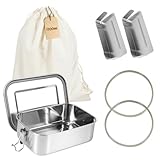 KiwiPower® Brotdose Edelstahl 1200ml mit Fächern & Trennwand, Auslaufsichere Lunchbox für Kinder & Erwachsene, Bento Box Metall, Nachhaltige Jausenbox wiederverwendbar mit Baumwollbeutel