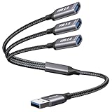 KiwiBird USB Splitter 1 zu 3 USB Verteiler (1x USB3.0, 2X USB2.0) Y Kabel 3.0 Adapter Erweiterung Ladekabel für Strom und Daten Mini HUB Kompatibel mit Laptop Drucker PC Tastatur Maus