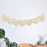 IHONYI Boho Deko - Makramee Wandbehang,Wandteppich Chic Tapisserie Fransengirlande Mit 3M LED Lichterkette,Handgewebt Girlande Boho Wanddeko Für Wohnzimmer/Schlafzimmer/Balkon/Wohnwagen deko