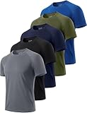 CIMIC 5er Pack Sport Tshirts Herren Funktionsshirt Sportshirt Herren Kurzarm T Shirt Atmungsaktive Trainingsshirt Männer Fitness Gym Laufshirt Wandershirt Men Set 510 Black Grey Green Navy Blue L
