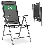 Arebos Gartenstuhl Hochlehner klappbar 2er Set | 7-Fach verstellbare Rückenlehne bis 150° | Balkonstuhl aus Aluminium | Wetterfest & UV-beständig | Bis 120 kg belastbar | Gartenstühle Hochlehner