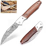 LUXHEIM Damaststahl-Klappmesser Outdoor Messer,Taschenmesser Klappmesser, rutschfeste EDC Einhandmesser Survival Messer für Arbeit Wandern Camping