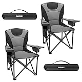GarveeLife 2er Campingstuhl faltbar bis 200 KG belastbar, Ultragroßer Angelstuhl 64 cm mit hoher Rückenlehne & Polsterung, Camping Stuhl Sessel inkl. Tragetasche für Garten Balkon Strand Schwarz/Grau