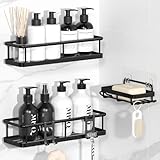 YASONIC Duschregal ohne Bohren mit Seifenschale - Rostfreier & Stabiler Badezimmer Organizer, Schnelltrocknend Duschablage Badregal, Shampoo Halterung für Dusche Shower Shelf, 3 Stück Schwarz