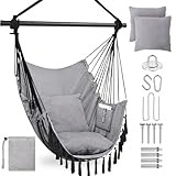 Hängesessel Outdoor & Indoor Schaukelstuhl Hängeschaukel mit 2 Kissen & Tasche, XXL Hängesessel Kinder & Erwachsene max 330 lbs, Hängematte Hängestuhl für Wohn- Schlafzimmer Garten Terrasse