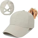 Baynetin Pferdeschwanz Baseballkappe Damen Sommer Einstellbare Schnell trocknende Masche Atmungsaktiv Baseballmütze Unisex Criss Cross Hüte Sport Mütze (Khaki)