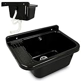 Ausgussbecken Kunststoff Mit Siphon & Montageset 60 cm x 34 cm x 21 cm Spülbecken Schwarz | Waschtrog Waschbecken mit Ablage & Überlauf Gartenwaschbecken für Garage Keller Waschküche usw.