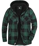 SwissWell Herren Hemdjacke Verdicken Karierts mit Reißverschluss Flanelljacke Plüschfutter Freizeit Gefüttert Kapuzenpullover Männer Winter Hemd Fleece Hoodie Winterjacke mit Taschen(Grün L)