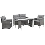 SVITA Dallas Gartensitzgruppe Polyrattan 4-teilig Outdoor Set mit 2 Sesseln 2er-Sofa & Esstisch Wetterfestes PE-Rattan Stahlrahmen & Sitzkissen Grau