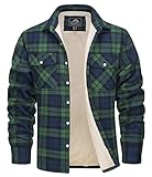 MAGCOMSEN Herren Plaid Fleecejacke Kariertes Hemdjacke Warm Gefüttert Holzfällerhemd Herren Dick Karohemd Baumwolle Arbeitshemd Winter Flanellhemd Button-Down Mantel Grün XL
